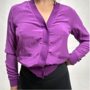 Clover by Bobby Jones Silk Bomber Jacket / Cardigan Purple Sz S